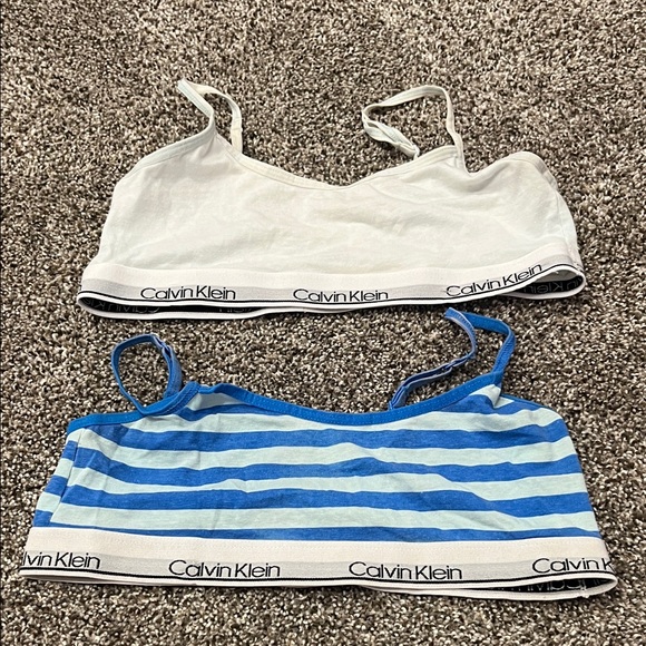 Calvin Klein White and Blue Striped Bralette Duo - Picture 1 of 1